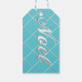 Feestelijk Turquoise Blauw & Zilver 'Noel' Decorat Cadeaulabel (Achterkant)
