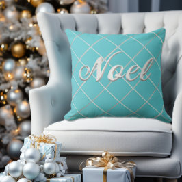 Feestelijk Turquoise Blauw & Zilver 'Noel' Decorat Kussen