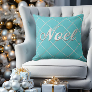 Feestelijk Turquoise Blauw & Zilver 'Noel' Decorat Kussen