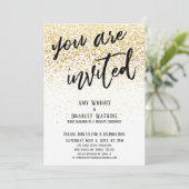 Feestelijk U Bent Uitgenodigd Gouden Confetti Ontv Kaart (Staand voorkant)