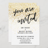 Feestelijk U Bent Uitgenodigd Gouden Confetti Ontv Kaart (Voorkant / Achterkant)