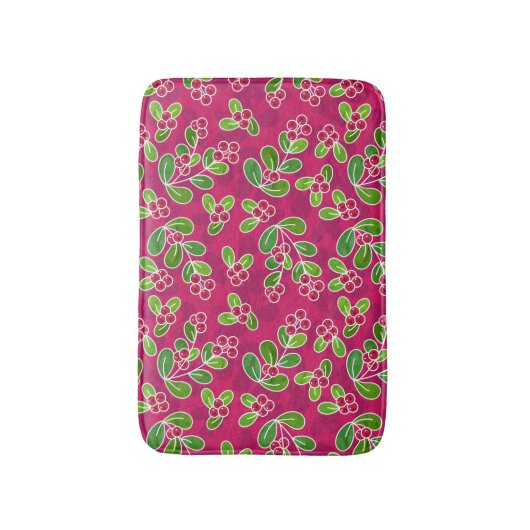 Feestelijk veenbessenbladerpatroon, Fuchsia Badmat (Voorkant Verticaal)