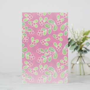 Feestelijk veenbessenbladerpatroon, Fuchsia Briefpapier