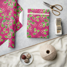 Feestelijk veenbessenbladerpatroon, Fuchsia Cadeaupapier