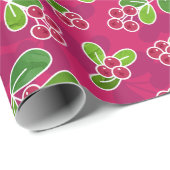 Feestelijk veenbessenbladerpatroon, Fuchsia Cadeaupapier (Rol Hoek)
