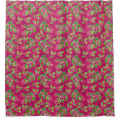 Feestelijk veenbessenbladerpatroon, Fuchsia Douchegordijn (Voorkant)
