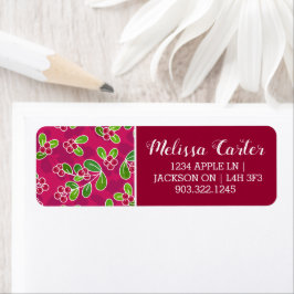 Feestelijk veenbessenbladerpatroon, Fuchsia Etiket