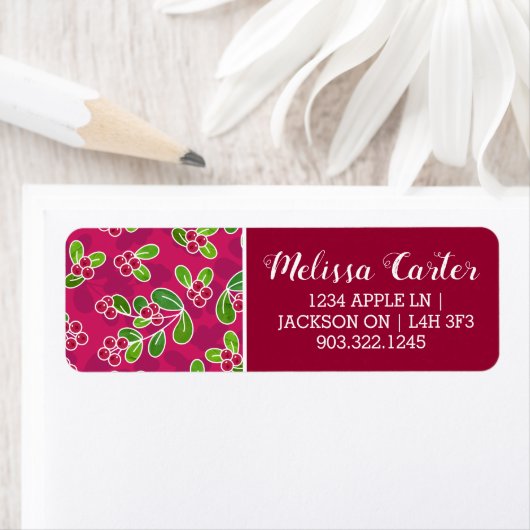 Feestelijk veenbessenbladerpatroon, Fuchsia Etiket (Insitu)
