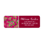 Feestelijk veenbessenbladerpatroon, Fuchsia Etiket (Voorkant)