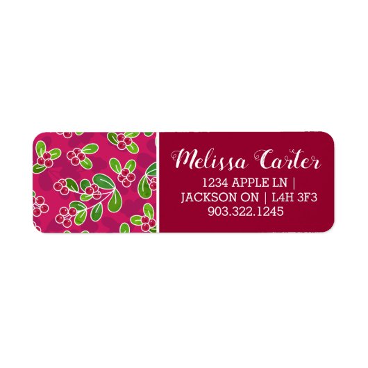 Feestelijk veenbessenbladerpatroon, Fuchsia Etiket (Voorkant)