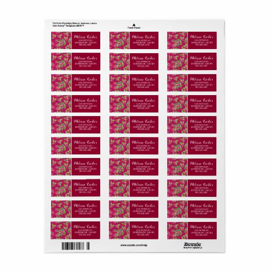 Feestelijk veenbessenbladerpatroon, Fuchsia Etiket (Full Sheet)