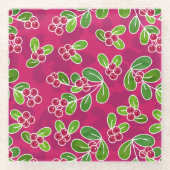 Feestelijk veenbessenbladerpatroon, Fuchsia Glazen Onderzetter (Voorkant)