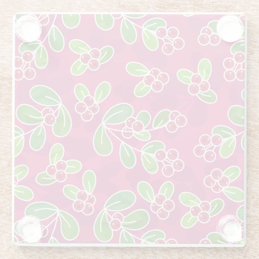 Feestelijk veenbessenbladerpatroon, Fuchsia Glazen Onderzetter (Achterkant)