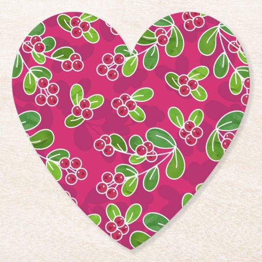 Feestelijk veenbessenbladerpatroon, Fuchsia Kartonnen Onderzetters (Voorkant)