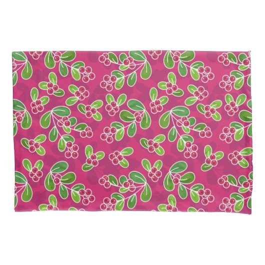 Feestelijk veenbessenbladerpatroon, Fuchsia Kussensloop (Voorkant)