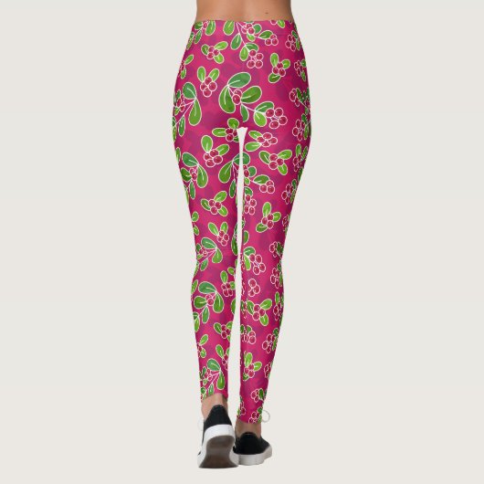 Feestelijk veenbessenbladerpatroon, Fuchsia Leggings (Achterkant)