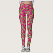 Feestelijk veenbessenbladerpatroon, Fuchsia Leggings (Voorkant)