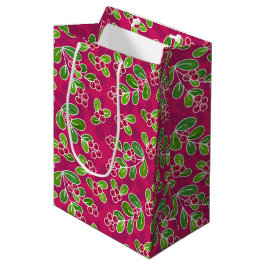 Feestelijk veenbessenbladerpatroon, Fuchsia Medium Cadeauzakje