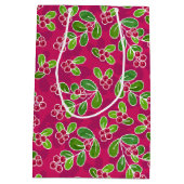 Feestelijk veenbessenbladerpatroon, Fuchsia Medium Cadeauzakje (Achterkant)