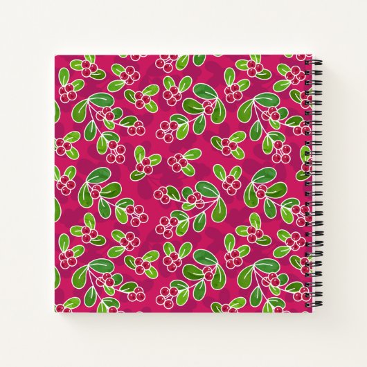 Feestelijk veenbessenbladerpatroon, Fuchsia Notitieboek (Achterkant)