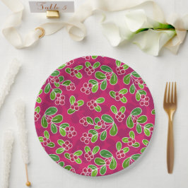 Feestelijk veenbessenbladerpatroon, Fuchsia Papieren Bordje