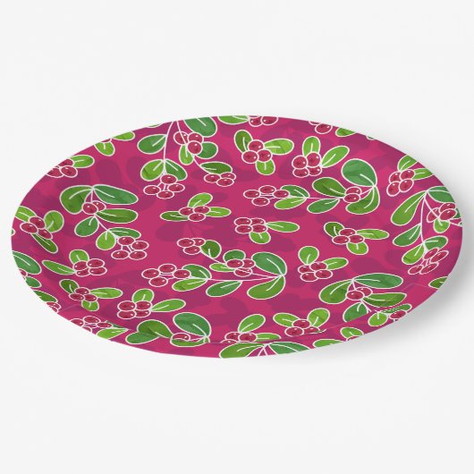 Feestelijk veenbessenbladerpatroon, Fuchsia Papieren Bordje (Gekanteld)