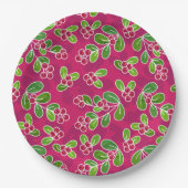 Feestelijk veenbessenbladerpatroon, Fuchsia Papieren Bordje (Voorkant)