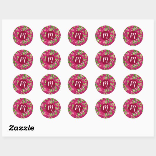 Feestelijk veenbessenbladerpatroon, Fuchsia Ronde Sticker (Vel)