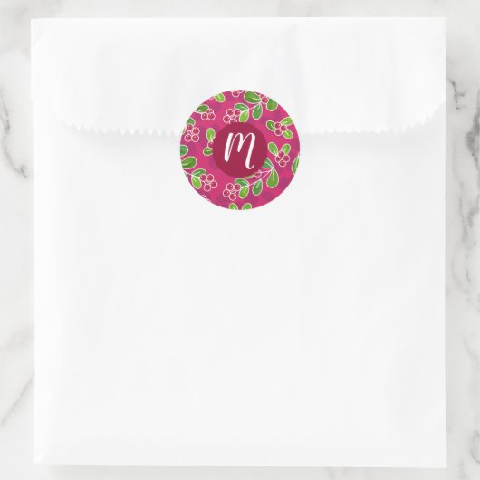 Feestelijk veenbessenbladerpatroon, Fuchsia Ronde Sticker (Tas)