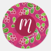 Feestelijk veenbessenbladerpatroon, Fuchsia Ronde Sticker (Voorkant)