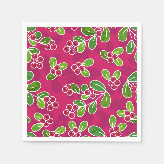 Feestelijk veenbessenbladerpatroon, Fuchsia Servet (Voorkant)