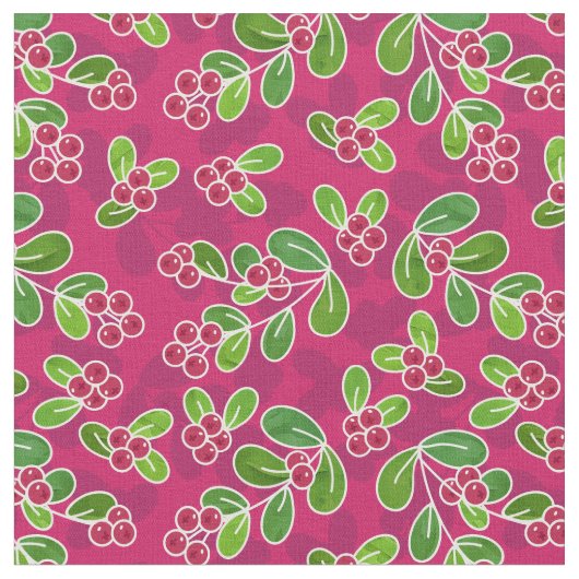 Feestelijk veenbessenbladerpatroon, Fuchsia Stof (Close Up)