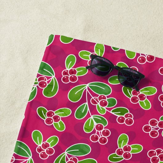 Feestelijk veenbessenbladerpatroon, Fuchsia Strandlaken (In situ)