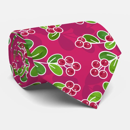 Feestelijk veenbessenbladerpatroon, Fuchsia Stropdas (Opgerold)