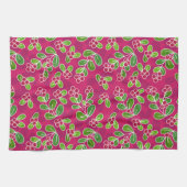 Feestelijk veenbessenbladerpatroon, Fuchsia Theedoek (Horizontaal)