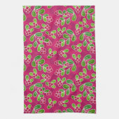 Feestelijk veenbessenbladerpatroon, Fuchsia Theedoek (Verticaal)