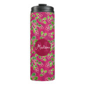 Feestelijk veenbessenbladerpatroon, Fuchsia Thermosbeker (Voorkant)