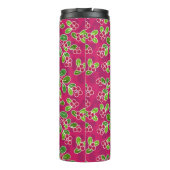 Feestelijk veenbessenbladerpatroon, Fuchsia Thermosbeker (Achterkant)
