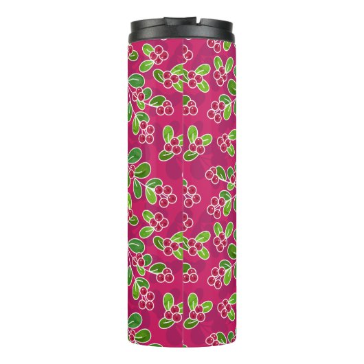 Feestelijk veenbessenbladerpatroon, Fuchsia Thermosbeker (Achterkant)