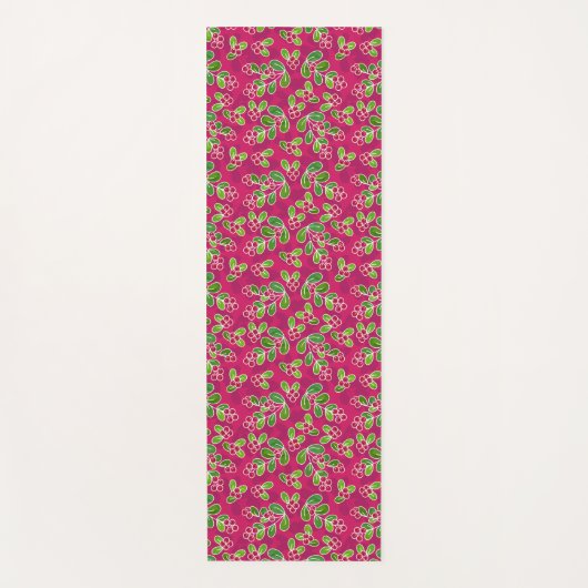 Feestelijk veenbessenbladerpatroon, Fuchsia Yogamat (Voorkant)