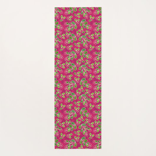 Feestelijk veenbessenbladerpatroon, Fuchsia Yogamat (Achterkant)