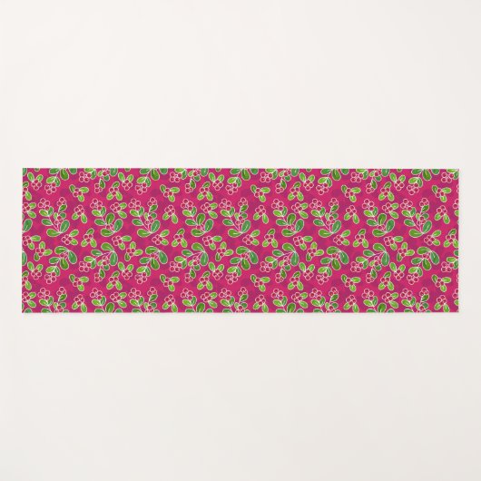 Feestelijk veenbessenbladerpatroon, Fuchsia Yogamat (Voorkant (horizontaal))