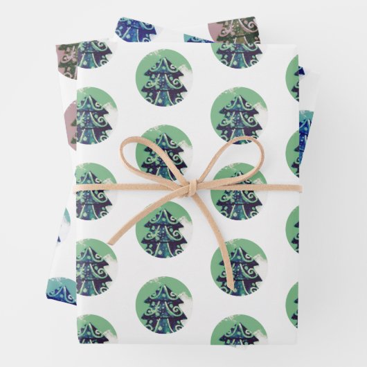 Feestelijk versierd kerstboom patroon inpakpapier vel (In situ)