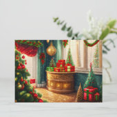 Feestelijk versierde kamer, traditionele Kerstmis Feestdagenkaart (Staand voorkant)