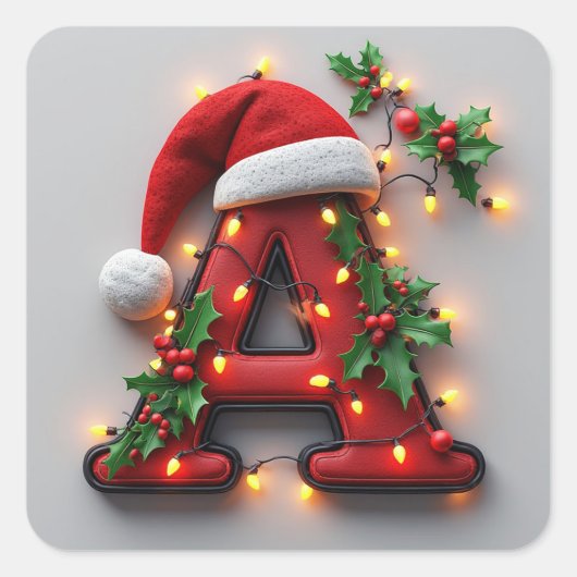 Feestelijk Versierde Kerst Rode Letter A Vierkante Sticker (Voorkant)