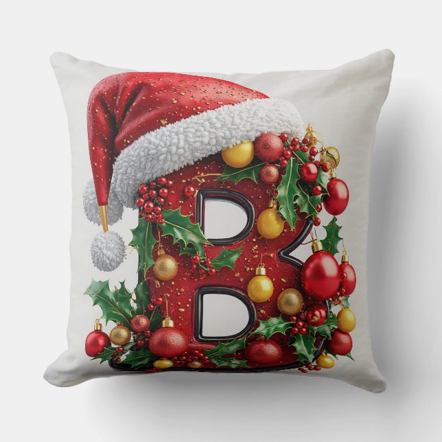 Feestelijk versierde kerst rode letter B Kussen (Voorkant)