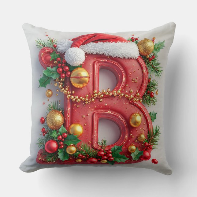 Feestelijk versierde kerst rode letter B Kussen (Voorkant)