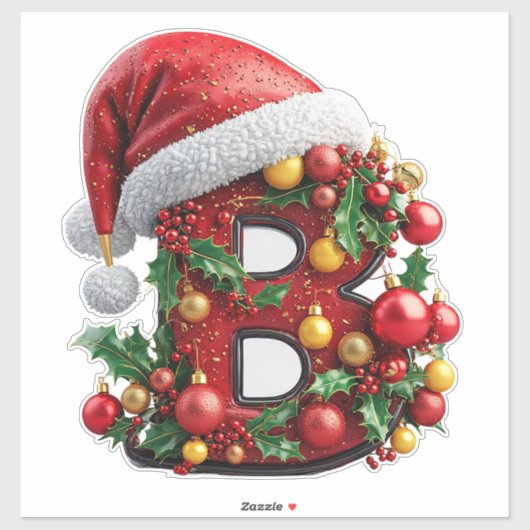 Feestelijk versierde kerst rode letter B Sticker (Vel)