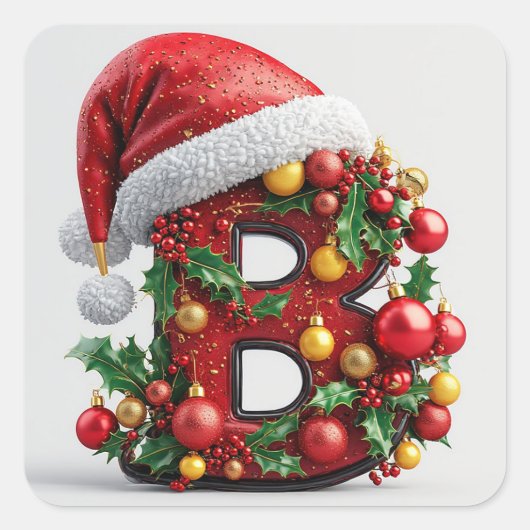 Feestelijk versierde kerst rode letter B Vierkante Sticker (Voorkant)