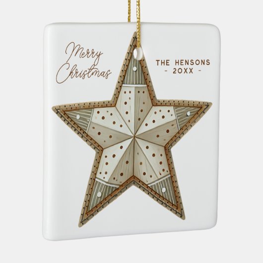 Feestelijk versierde ster Vrolijk Kerstfeest Keramisch Ornament (Rechts)